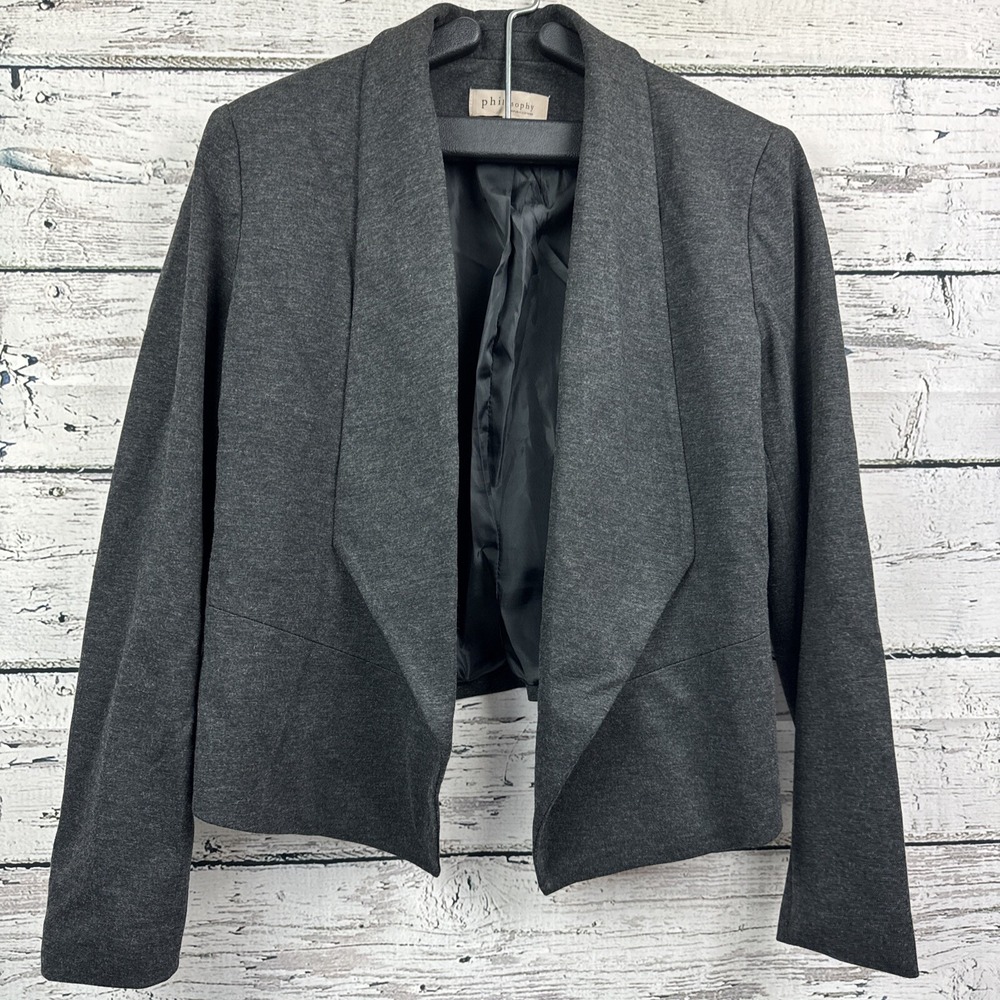 Philosophy Republic Clothing Blazer Women's Charcoal L/S Open Front [Size 8]‎